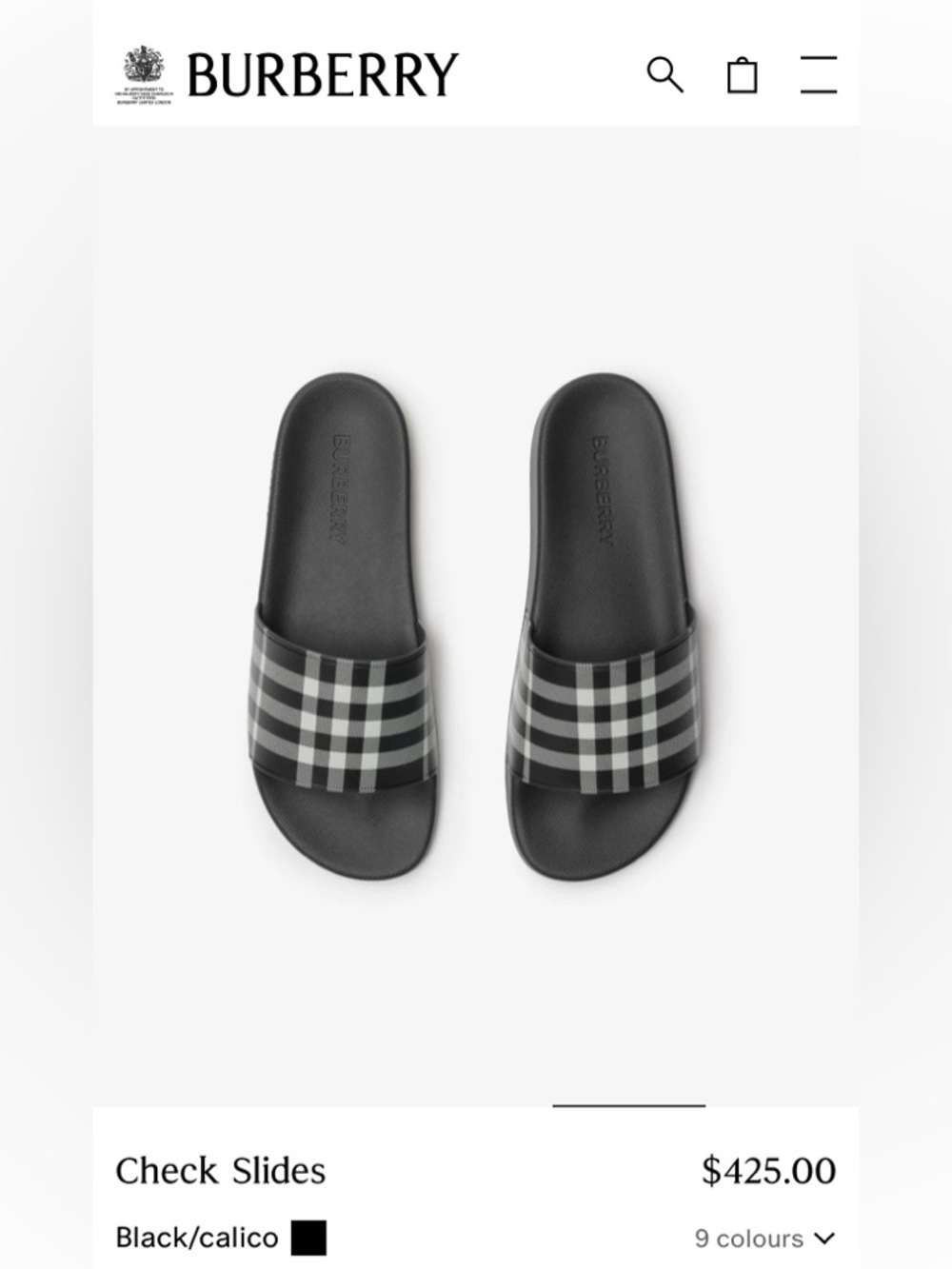 Burberry Black and Gray Plaid Slide Sandals